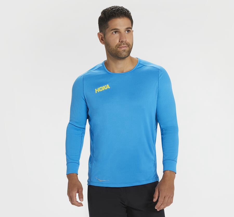 Hoka One One Top Heren - Performance 3/4 Mouw - Blauw - XF1736284